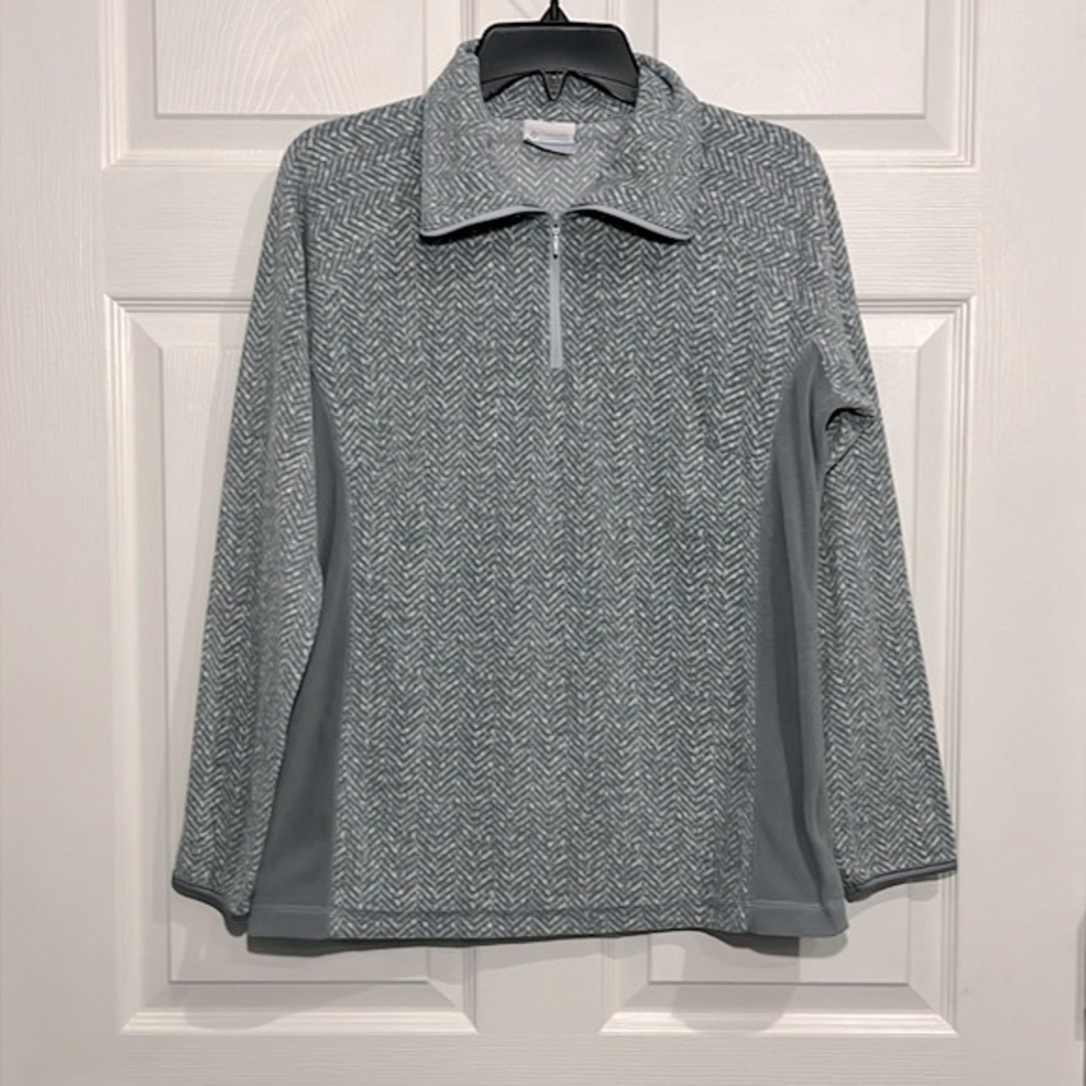 Columbia Blue Gray Pattered 1/4 Zip Fleece Pullover Jacket - Size Large